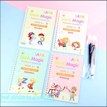 Pack of 4  Auto Disappearing Writing Magic Books For Kids