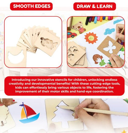 DIY Wooden Stencils Drawing Kit For Kids – 12 Pieces