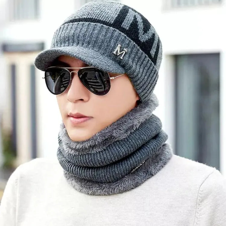 Winter Stylish Fleece Cap and Scarf Set for Men