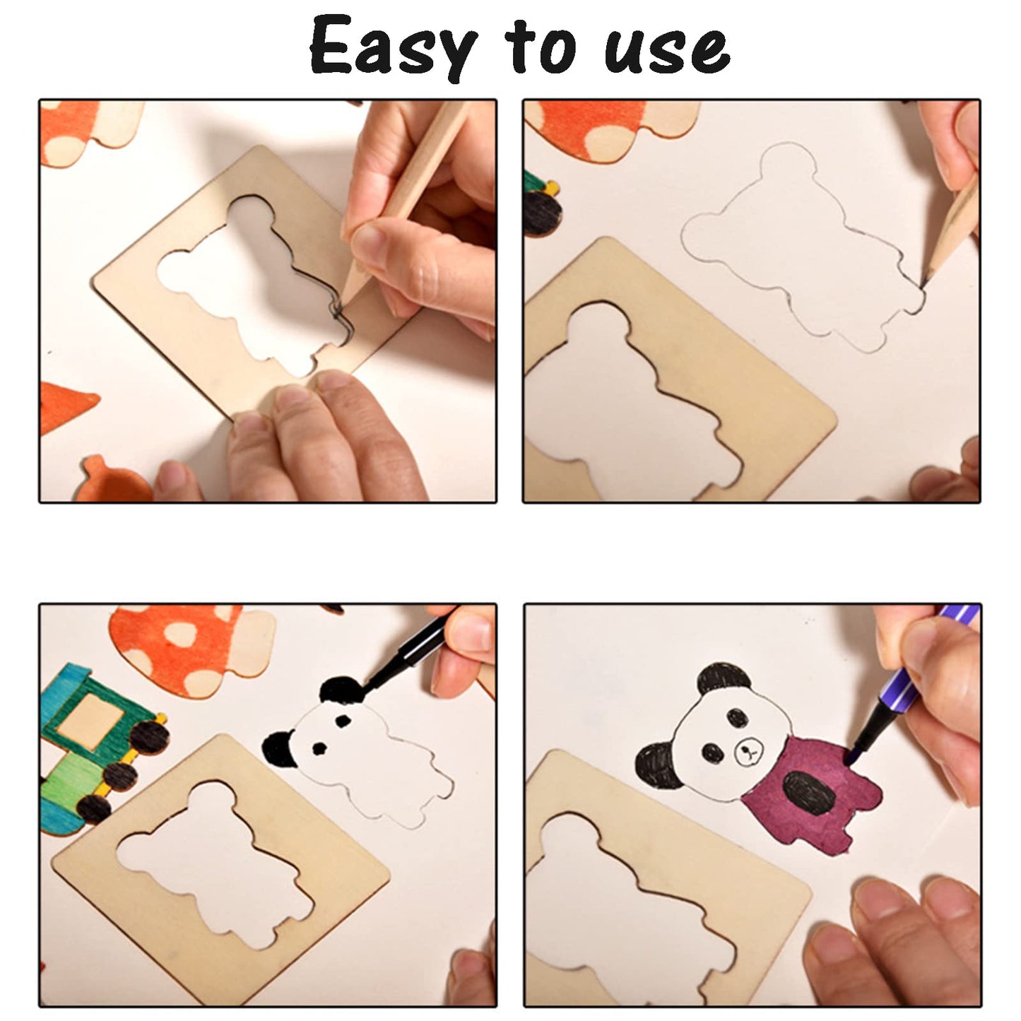 DIY Wooden Stencils Drawing Kit For Kids – 12 Pieces