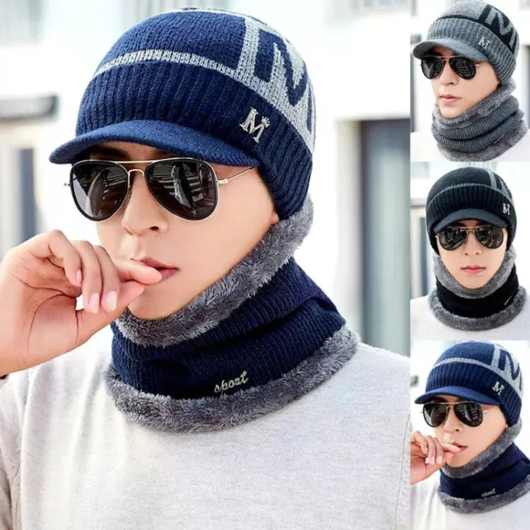 Winter Stylish Fleece Cap and Scarf Set for Men