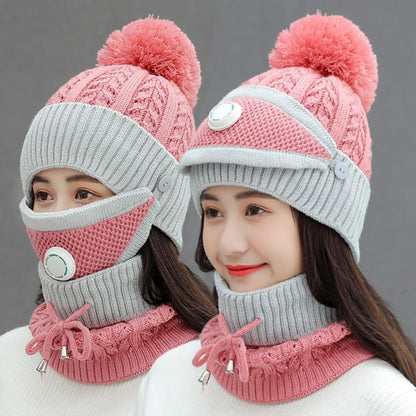 Ladies Winter Soft Fleece Cap and Scarf with Face Mask