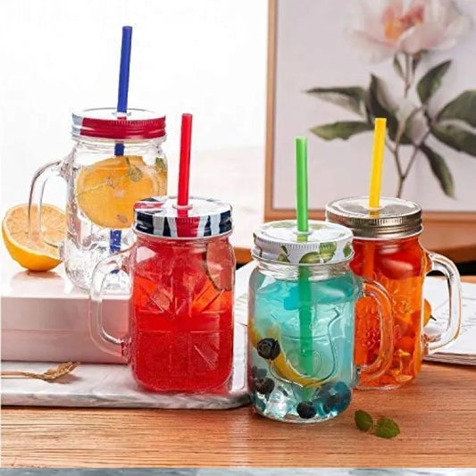 Stylish Mason Jar with Lid and Re-Usable Straw-For Summer Drinks
