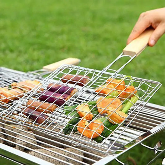 Portable Chromium Plated Barbecue BBQ Grill Pan for Fish, Vegetables, Steak, Shrimp, Chips