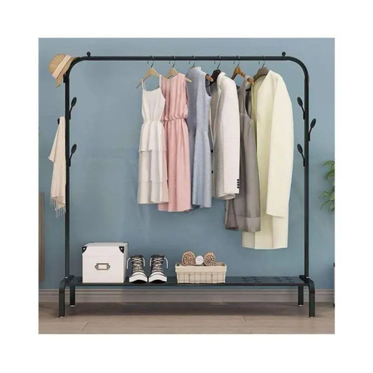 Stainless Steel Cloth Hanger: A Versatile Garment Rack with Bottom Shelves for Home Organization