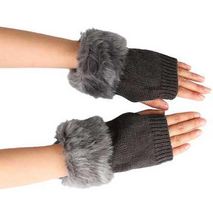Double Sided Useable Winter Fingerless Mittens with a Touch of Style for Girls and Women