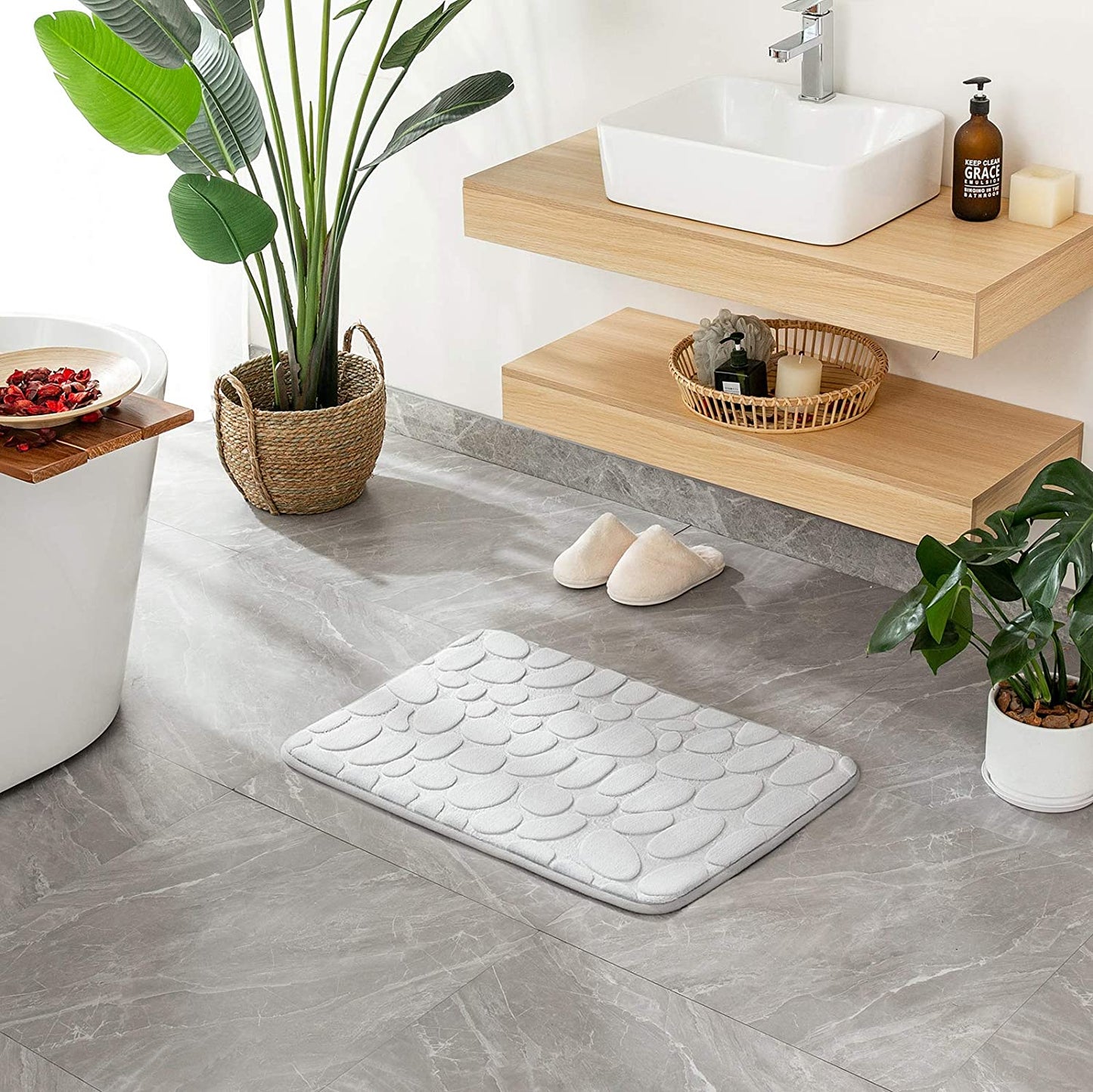 Water Absorption Non-slip Pebble Washable Toilet Bath Mat Memory Foam Shower Mat Floor Rug