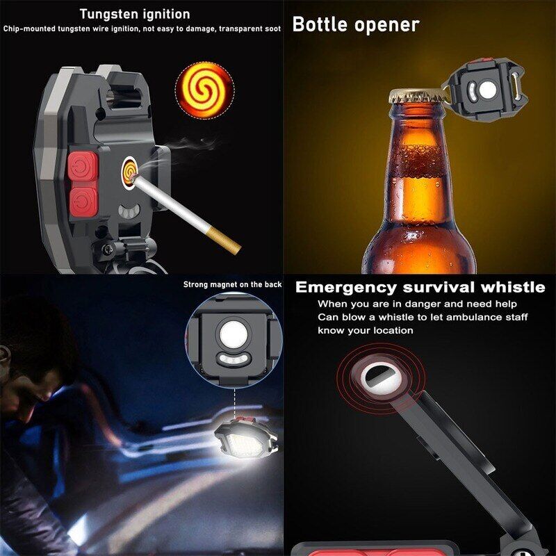 Mini LED Working Light Portable Flashlight Whistle COB Lamp W/ Cigarette Lighter